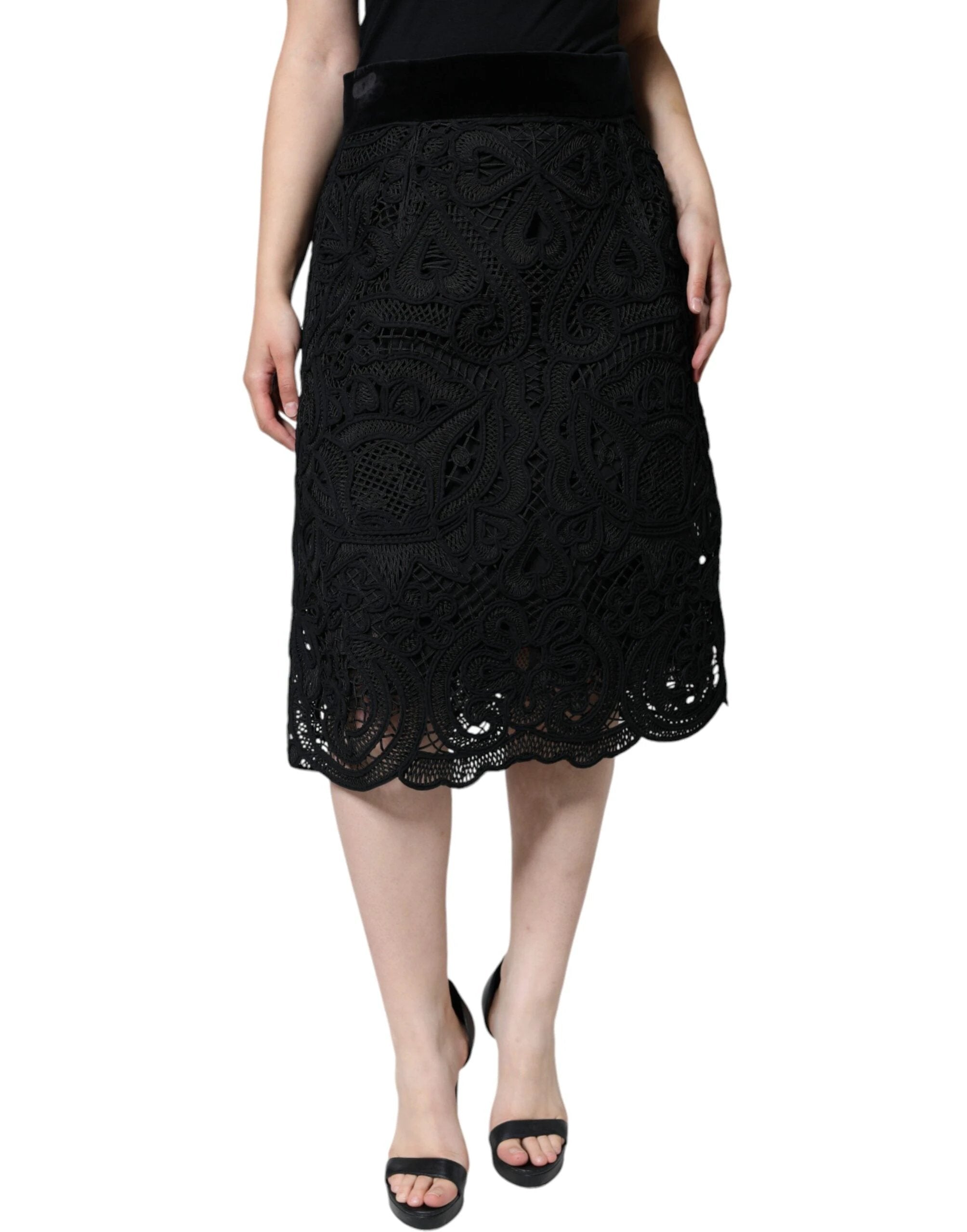 Dolce & Gabbana Black Floral Lace High Waist Pencil Cut Skirt by Dolce & Gabbana