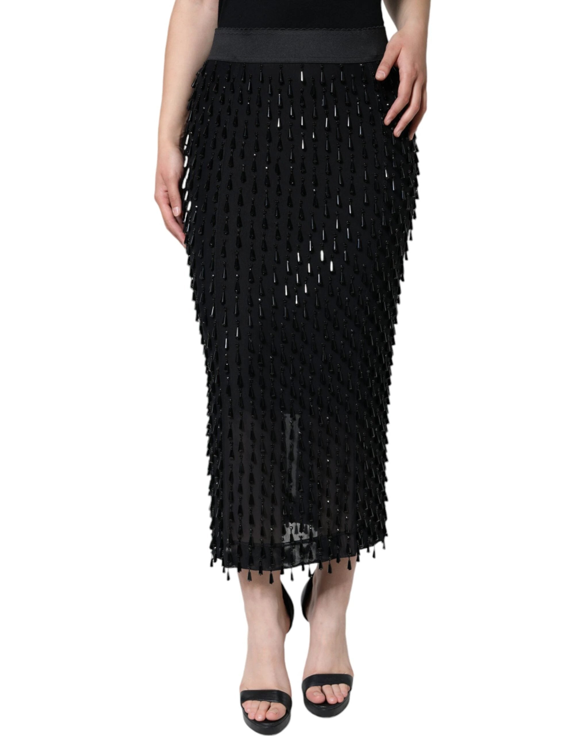 Dolce & Gabbana Black Embellished Pencil Cut Midi Skirt by Dolce & Gabbana
