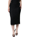 Dolce & Gabbana Black Virgin Wool Pencil Cut Midi Skirt by Dolce & Gabbana