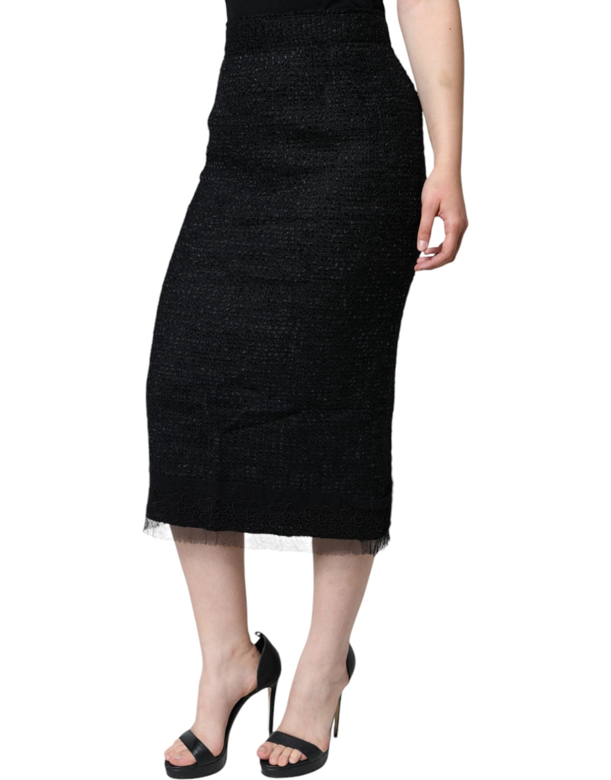 Dolce & Gabbana Black Virgin Wool Pencil Cut Midi Skirt by Dolce & Gabbana