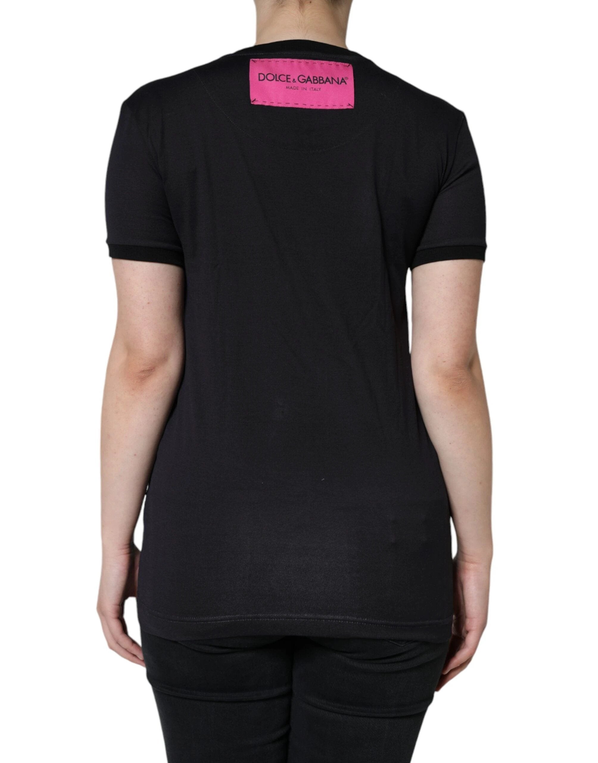 Dolce & Gabbana Black Cotton Logo Print Round Neck T-shirt by Dolce & Gabbana