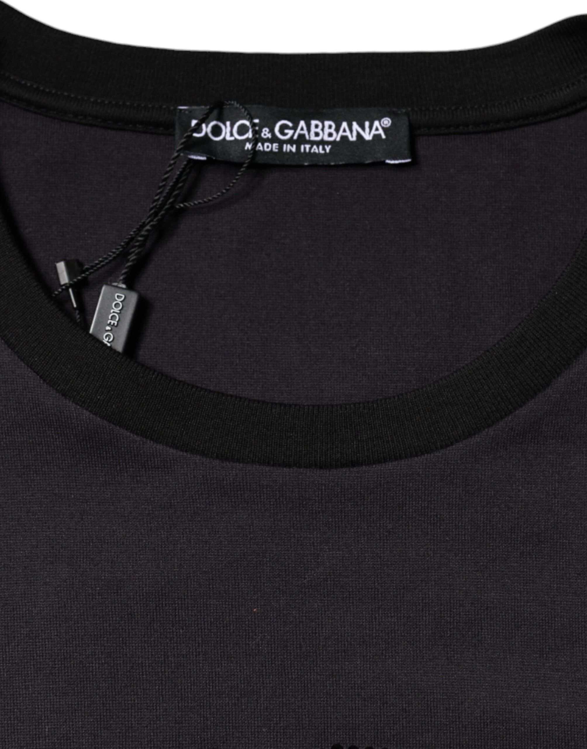 Dolce & Gabbana Black Cotton Logo Print Round Neck T-shirt by Dolce & Gabbana