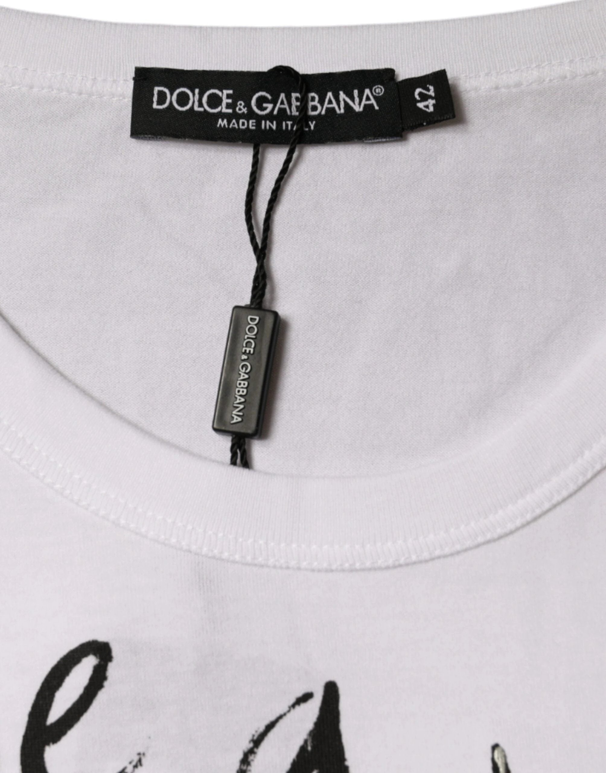 Dolce & Gabbana White Cotton Logo Print Round Neck T-shirt by Dolce & Gabbana