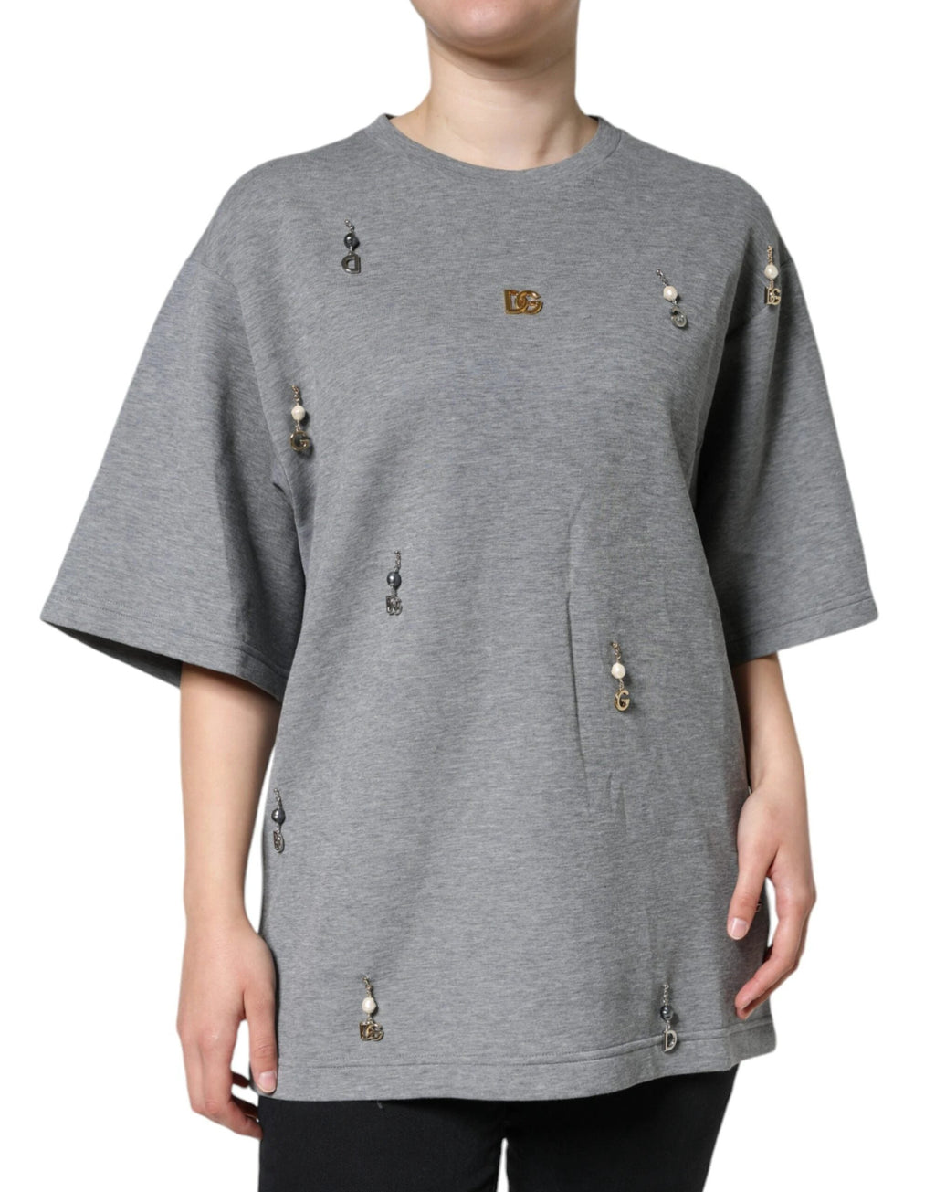 Dolce & Gabbana Gray Cotton Blend Embellished Tee T-shirt by Dolce & Gabbana