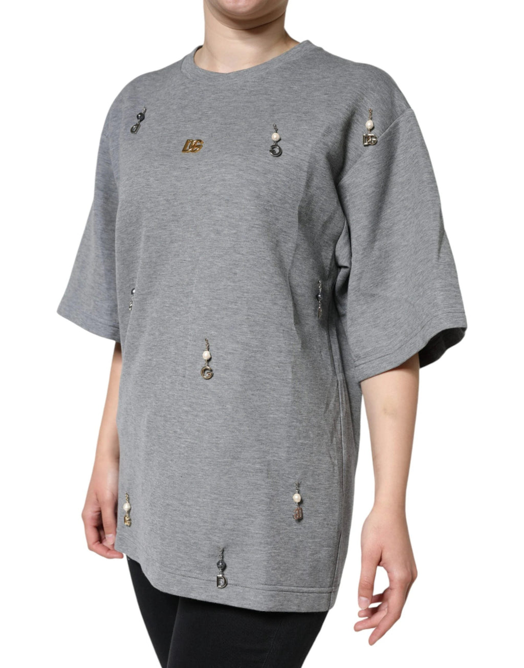 Dolce & Gabbana Gray Cotton Blend Embellished Tee T-shirt by Dolce & Gabbana