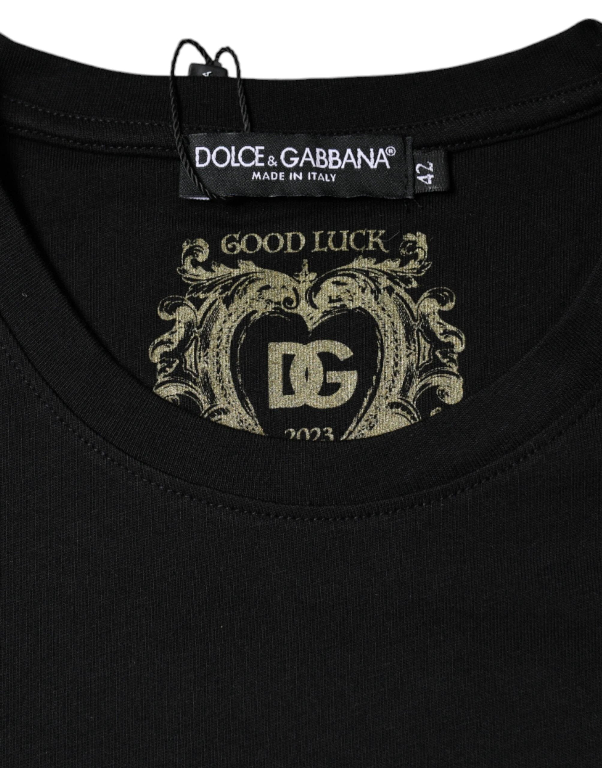 Dolce & Gabbana Black Cotton Crew Neck Short Sleeve T-shirt by Dolce & Gabbana