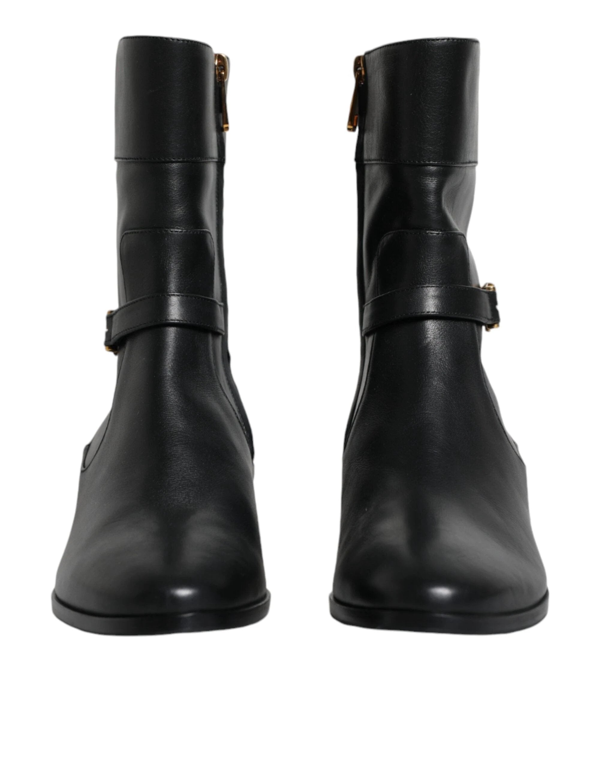 Dolce & Gabbana Black Leather Logo Mid Calf Boots Shoes by Dolce & Gabbana