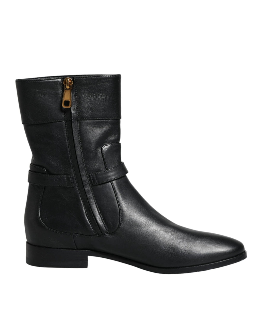 Dolce & Gabbana Black Leather Logo Mid Calf Boots Shoes by Dolce & Gabbana
