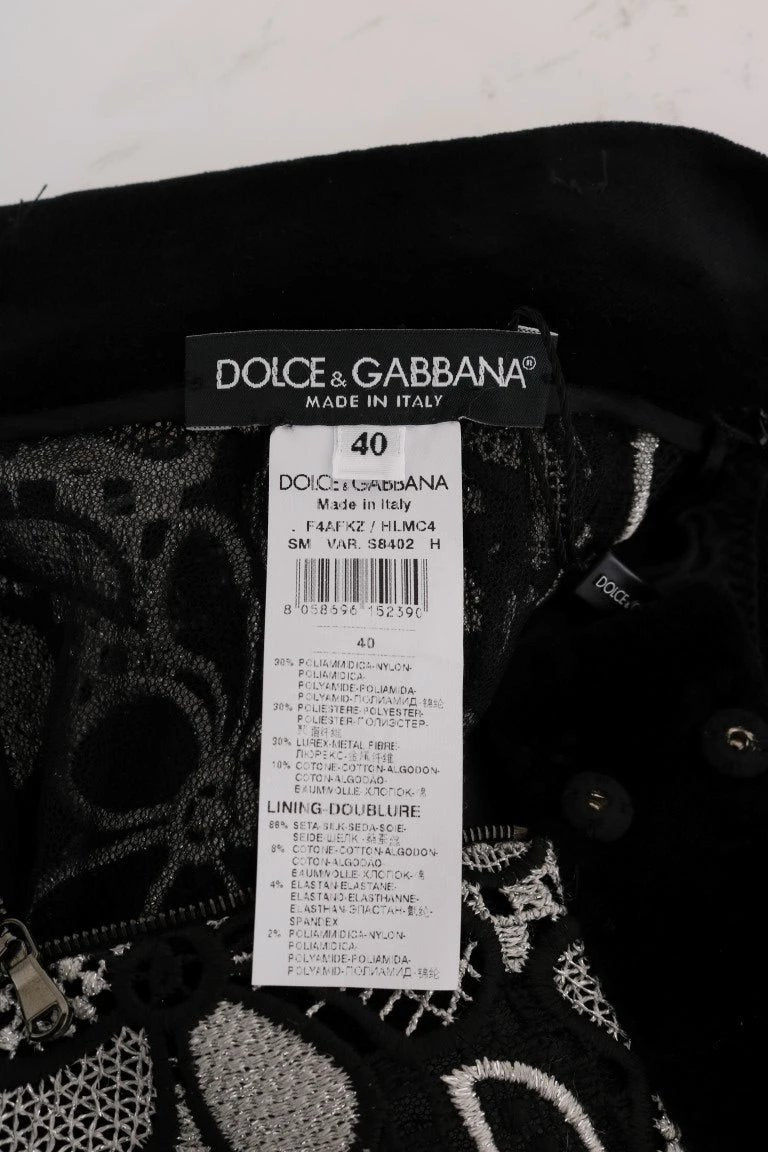 Dolce & Gabbana Floral Macramé Lace Crystal Button Skirt by Dolce & Gabbana
