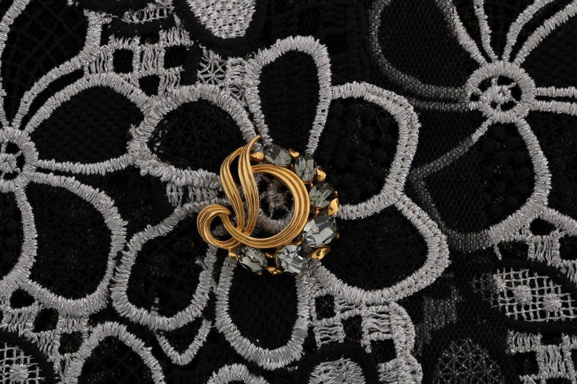 Dolce & Gabbana Floral Macramé Lace Crystal Button Skirt by Dolce & Gabbana