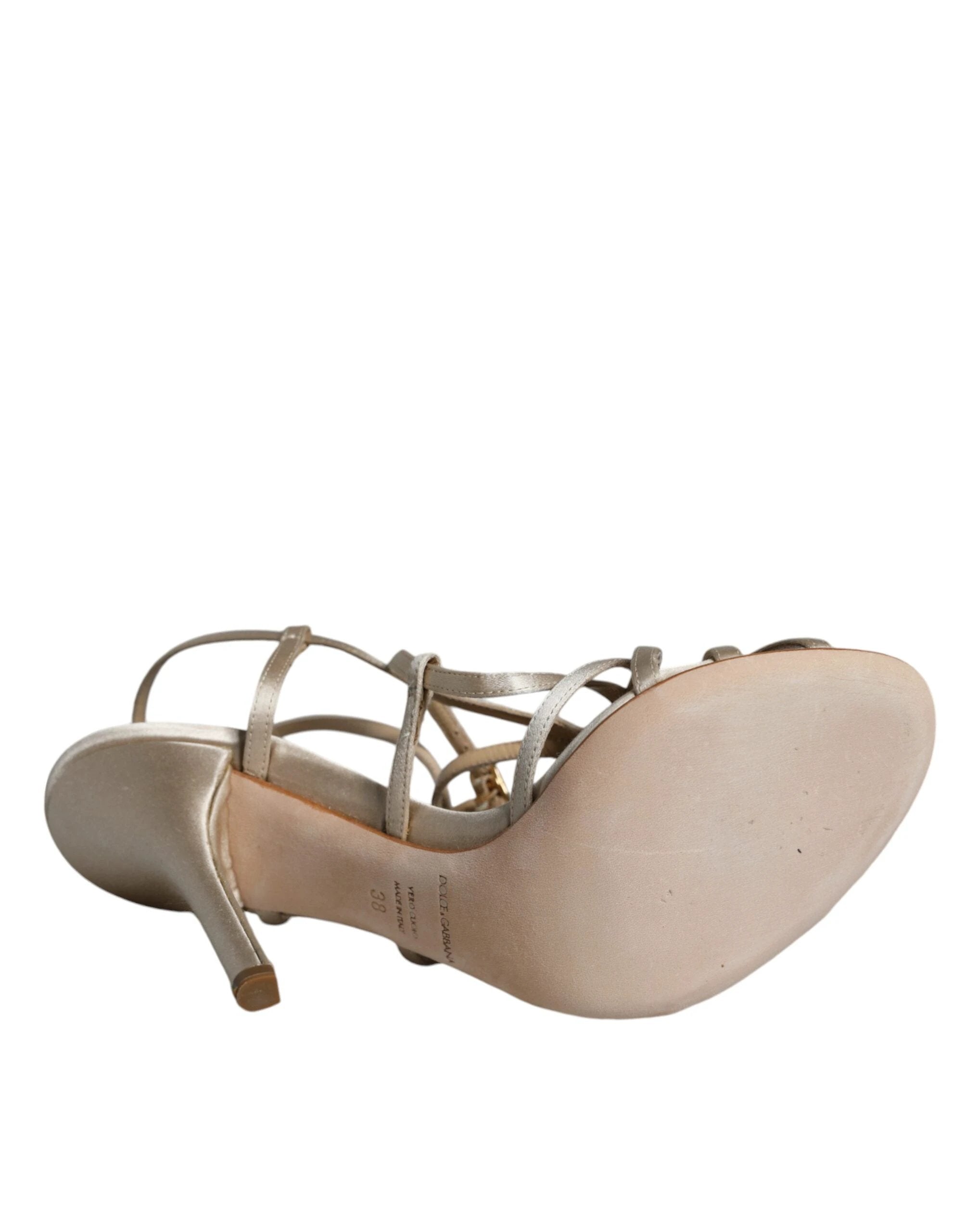 Dolce & Gabbana Beige Leather Stiletto Heels Sandals Shoes by Dolce & Gabbana