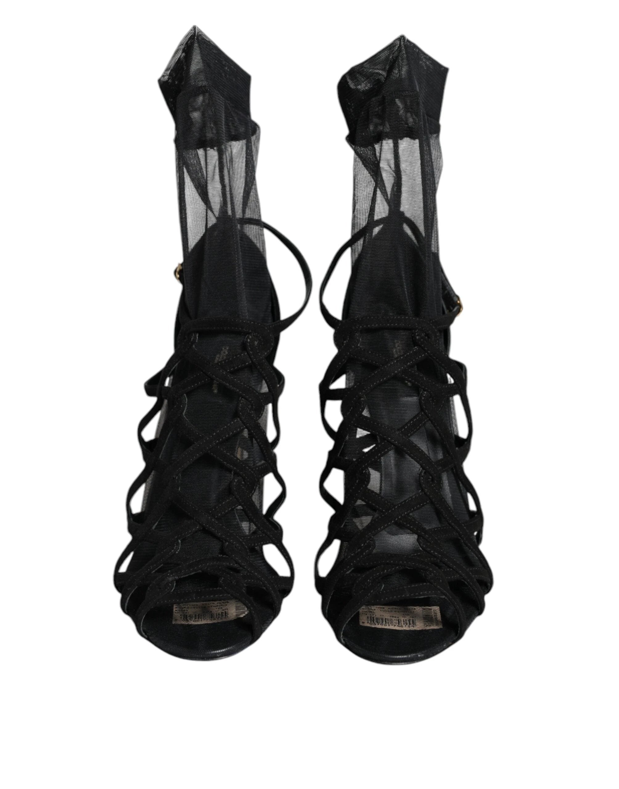 Dolce & Gabbana Black Tulle Stretch Heels Sandals Shoes by Dolce & Gabbana