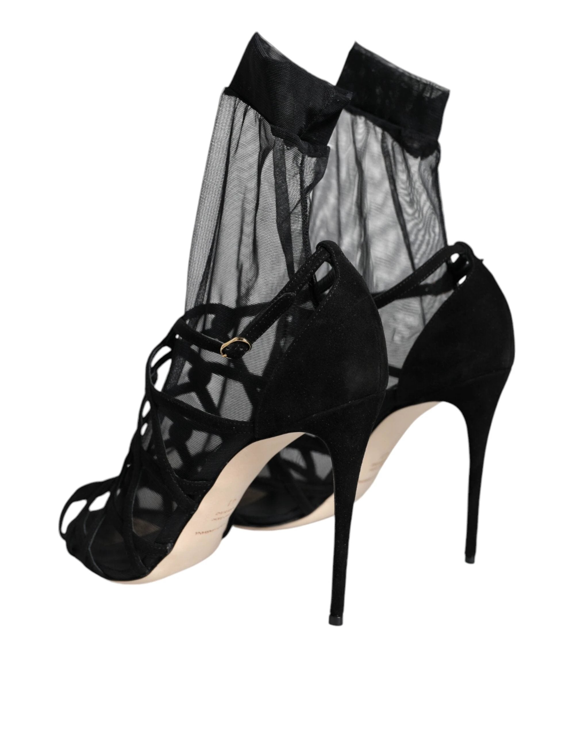 Dolce & Gabbana Black Tulle Stretch Heels Sandals Shoes by Dolce & Gabbana