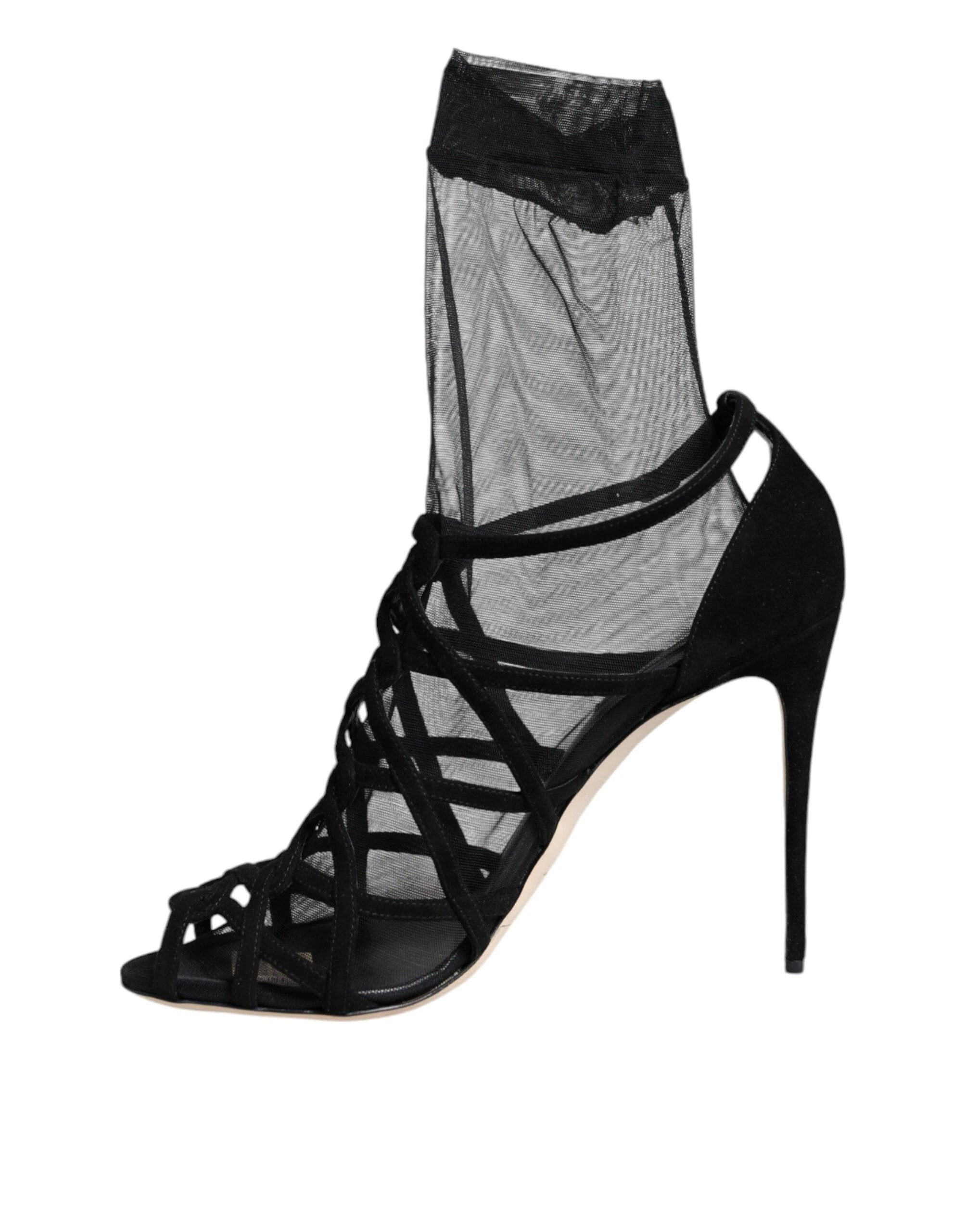 Dolce & Gabbana Black Tulle Stretch Heels Sandals Shoes by Dolce & Gabbana