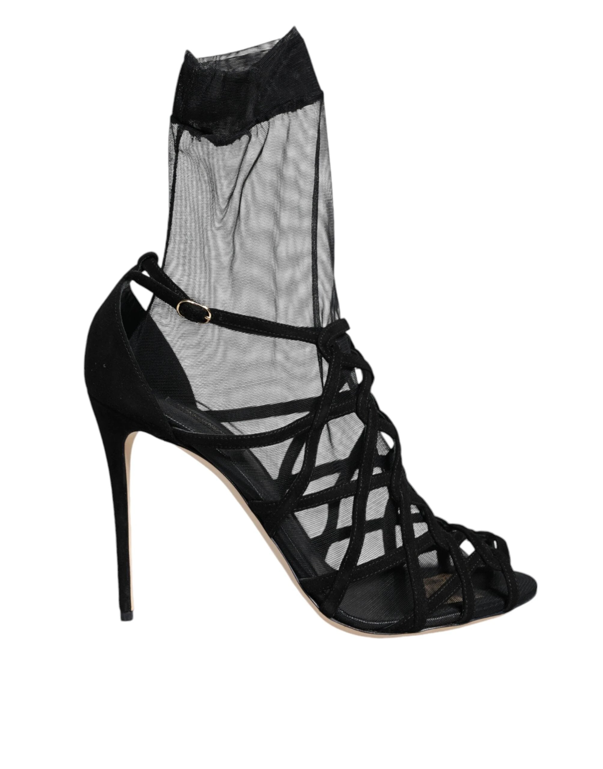 Dolce & Gabbana Black Tulle Stretch Heels Sandals Shoes by Dolce & Gabbana