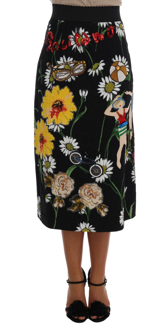 Dolce & Gabbana Black Embellished Daisy Brocade Skirt by Dolce & Gabbana
