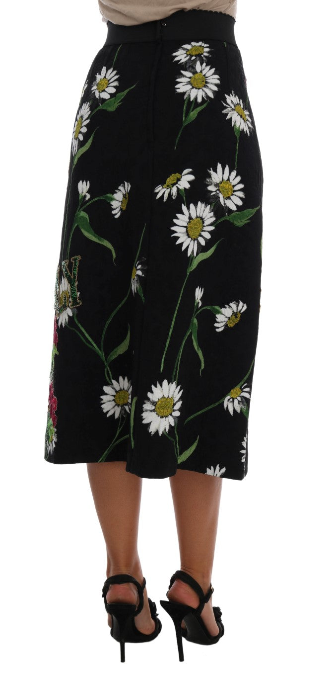 Dolce & Gabbana Black Embellished Daisy Brocade Skirt by Dolce & Gabbana