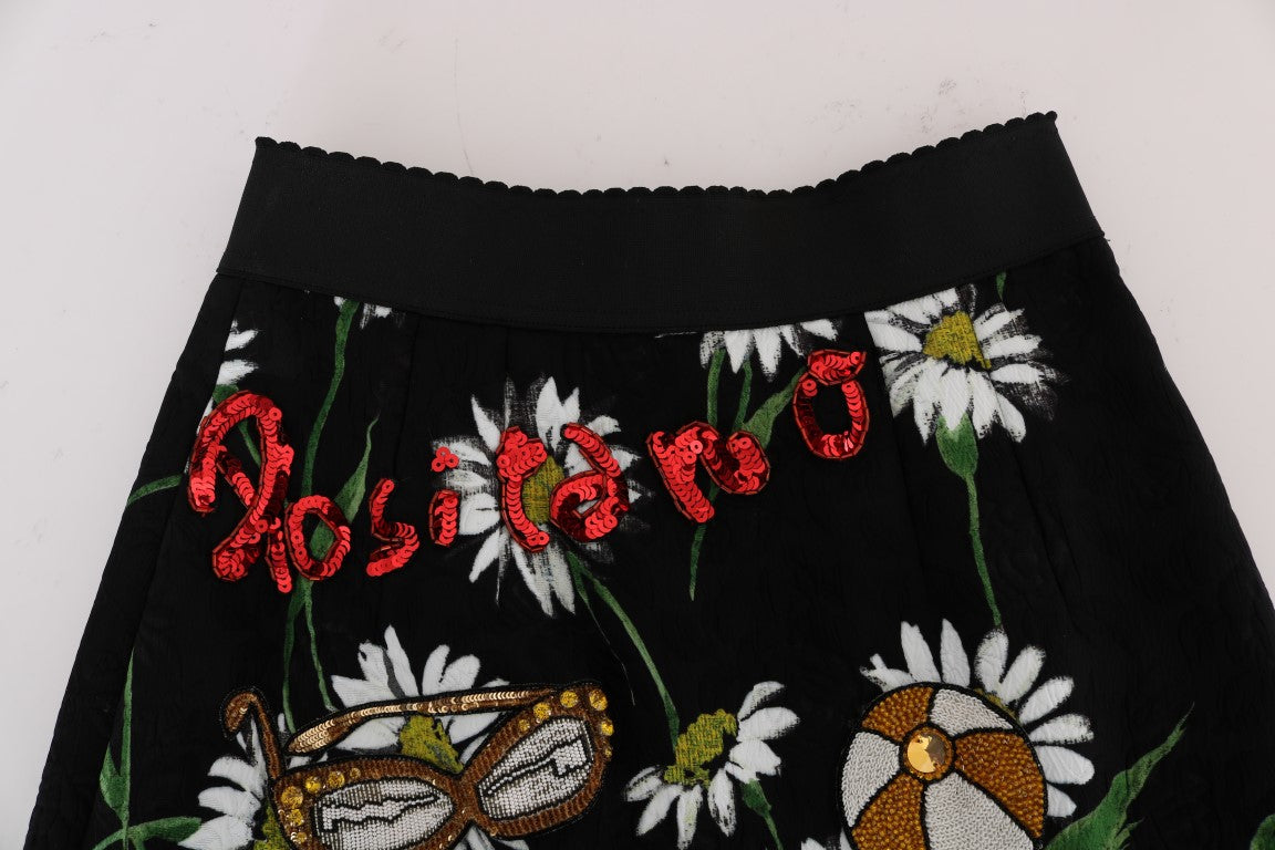 Dolce & Gabbana Black Embellished Daisy Brocade Skirt by Dolce & Gabbana