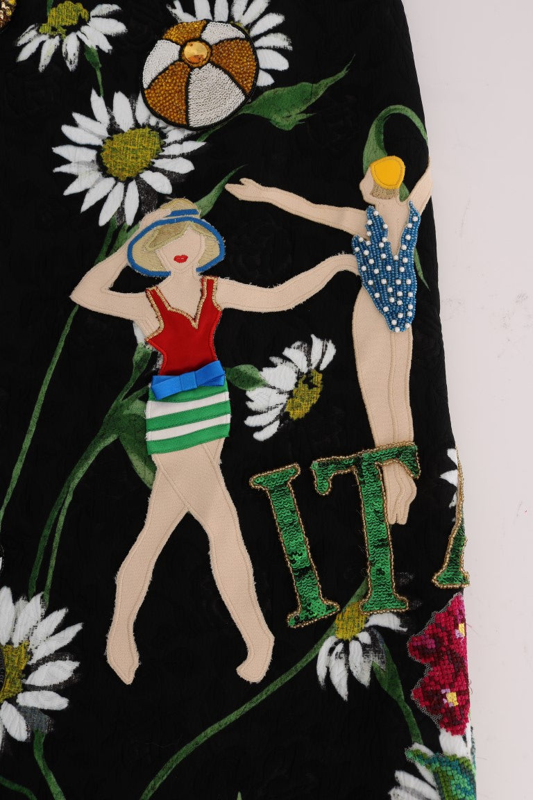 Dolce & Gabbana Black Embellished Daisy Brocade Skirt by Dolce & Gabbana