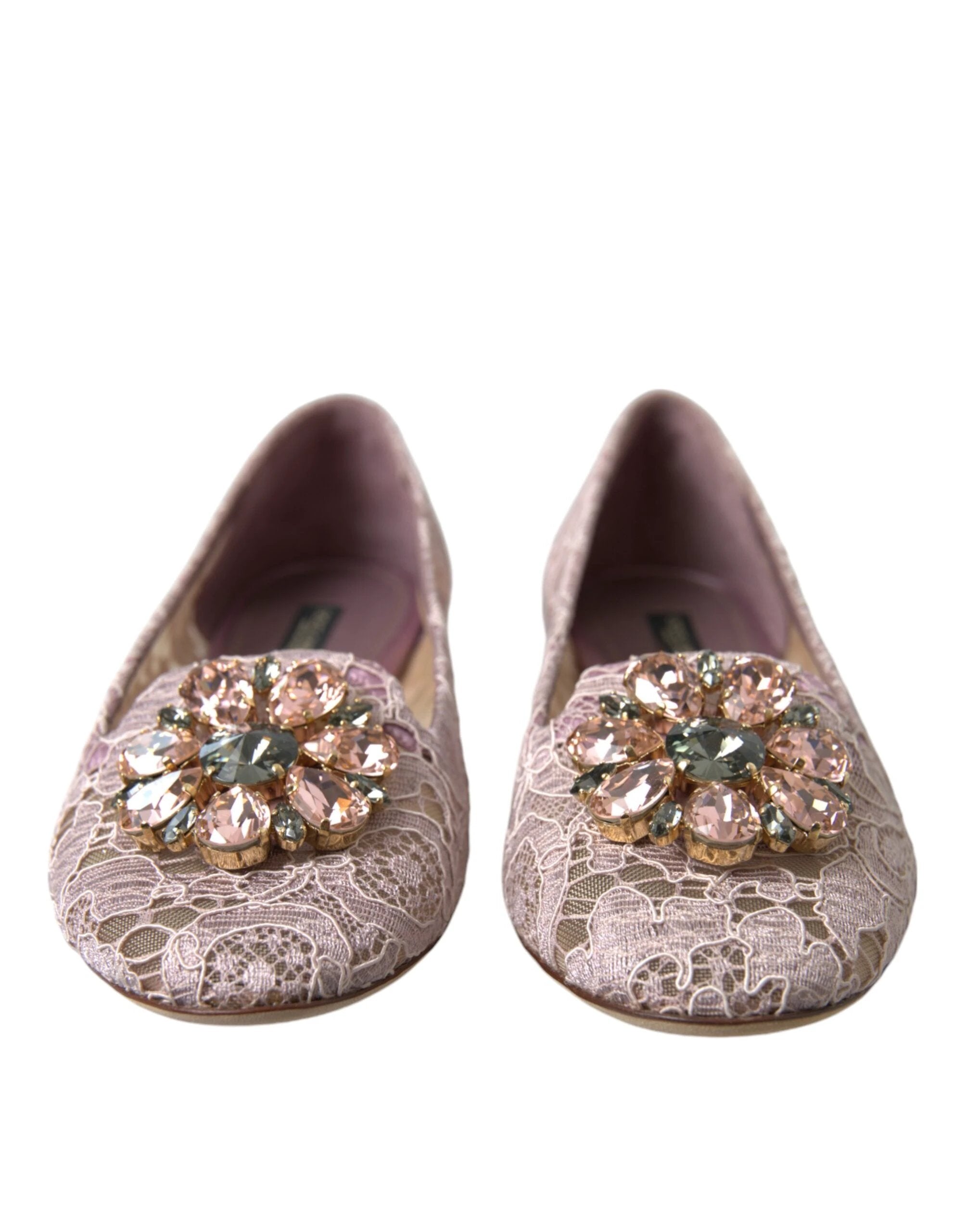 Dolce & Gabbana Pink Lace Crystal Ballet Flats Loafers Shoes by Dolce & Gabbana