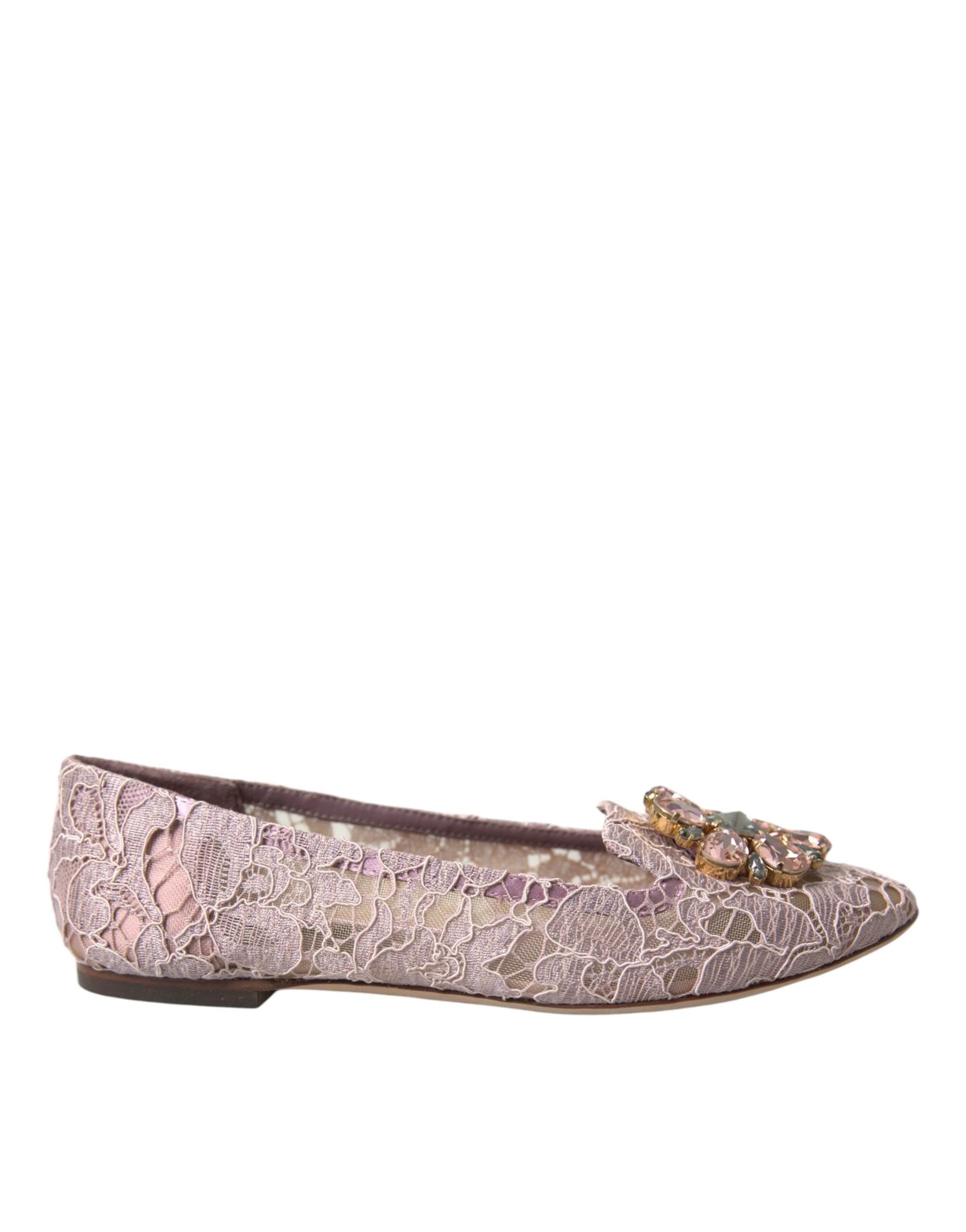 Dolce & Gabbana Pink Lace Crystal Ballet Flats Loafers Shoes by Dolce & Gabbana