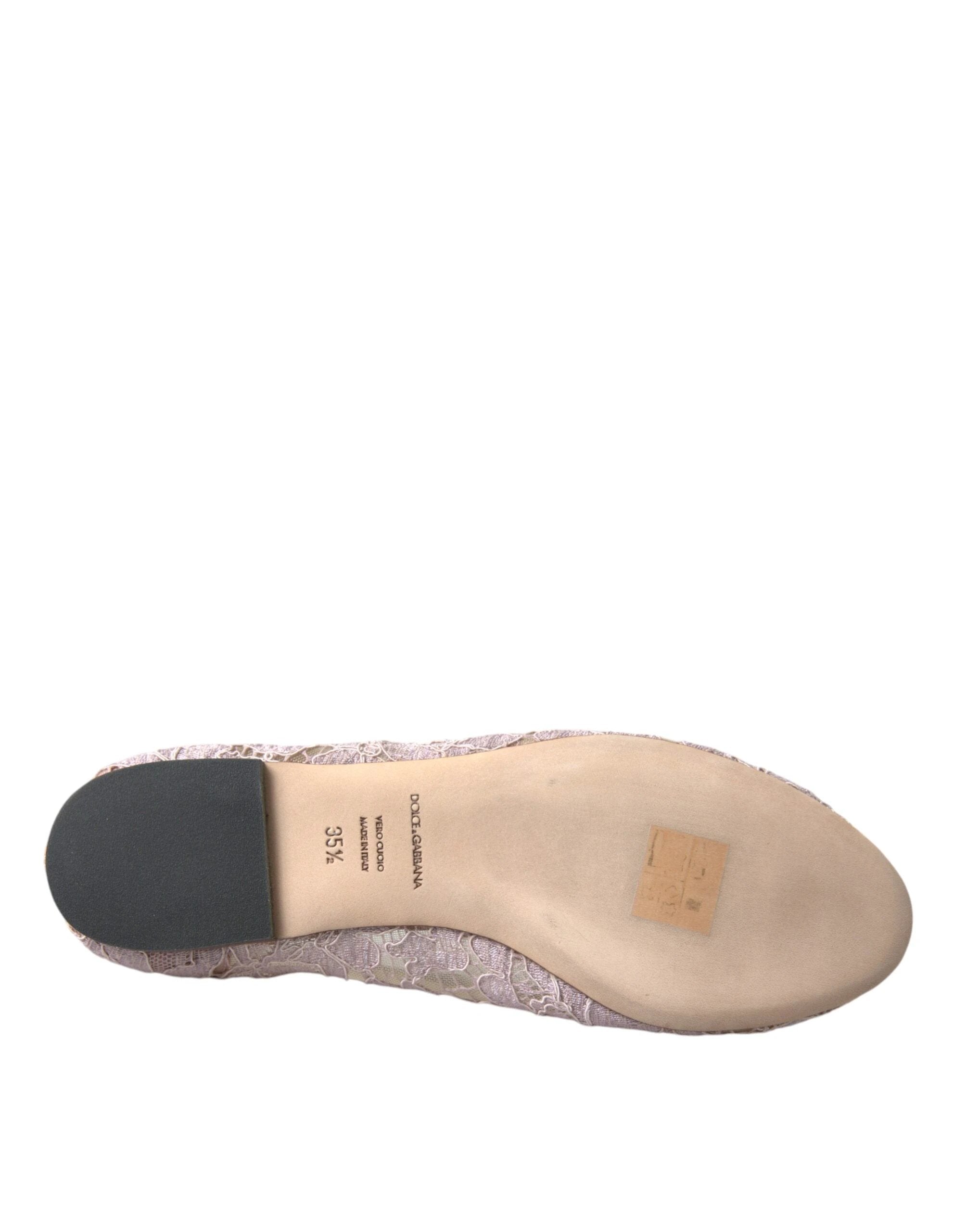 Dolce & Gabbana Pink Lace Crystal Ballet Flats Loafers Shoes by Dolce & Gabbana