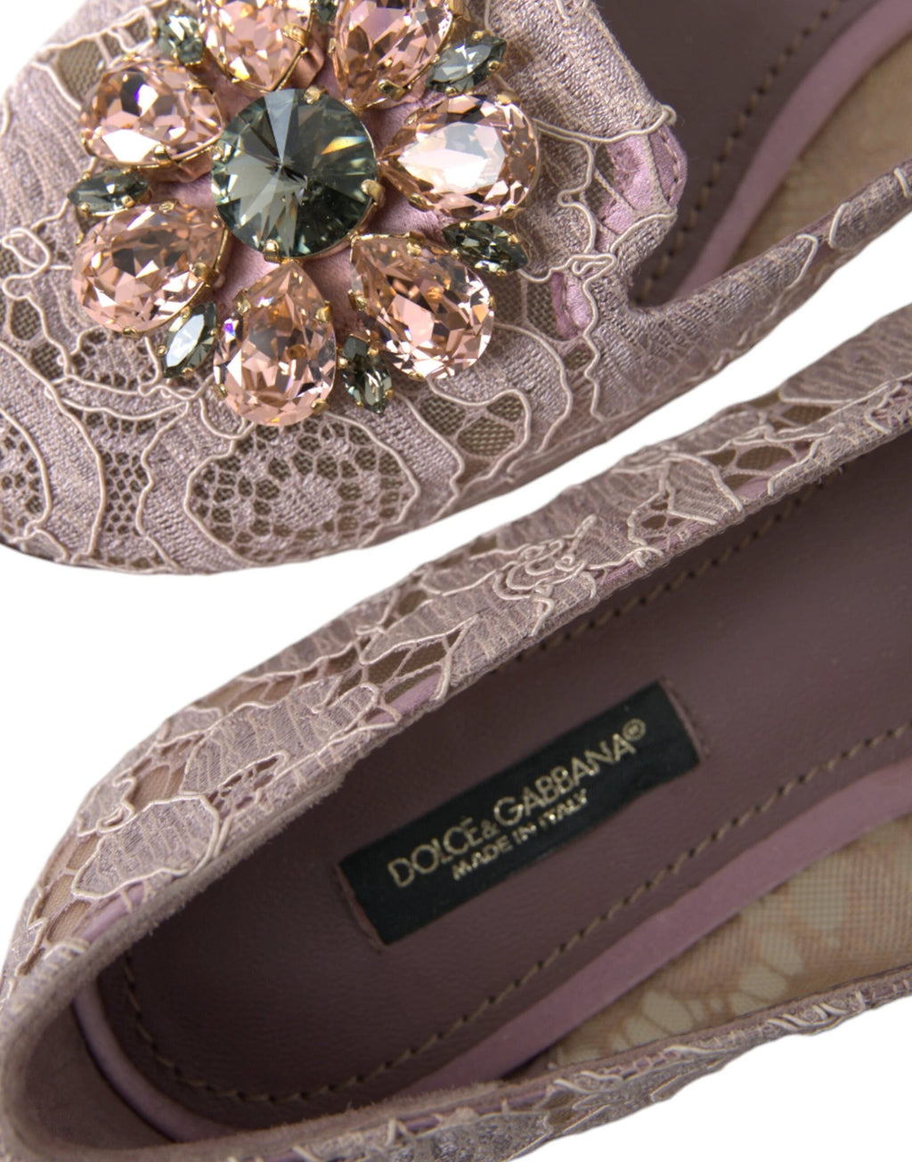 Dolce & Gabbana Pink Lace Crystal Ballet Flats Loafers Shoes by Dolce & Gabbana