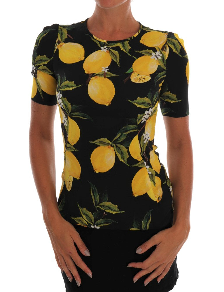 Dolce & Gabbana Multicolor Lemon Silk Stretch T-Shirt by Dolce & Gabbana