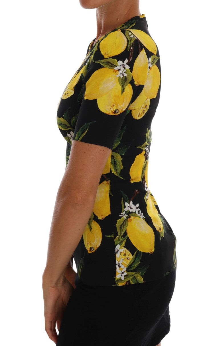 Dolce & Gabbana Multicolor Lemon Silk Stretch T-Shirt by Dolce & Gabbana