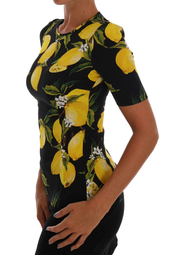 Dolce & Gabbana Multicolor Lemon Silk Stretch T-Shirt by Dolce & Gabbana