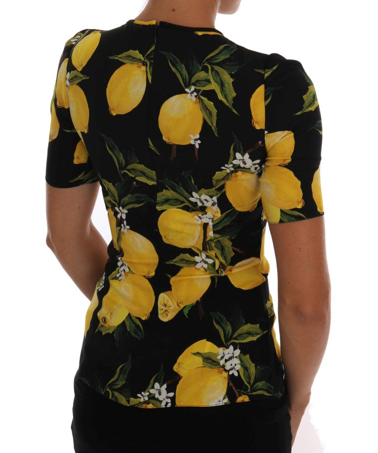 Dolce & Gabbana Multicolor Lemon Silk Stretch T-Shirt by Dolce & Gabbana