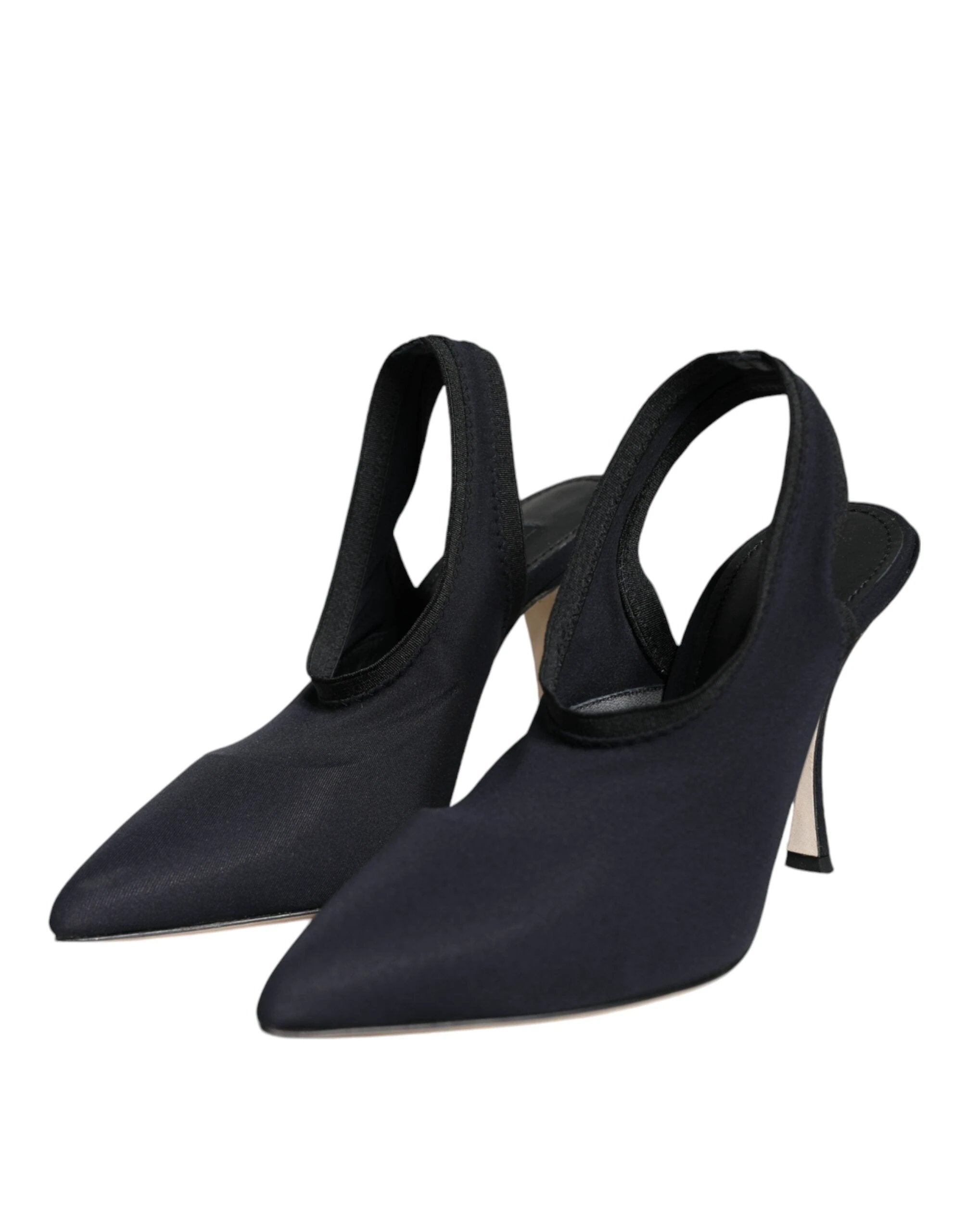 Dolce & Gabbana Black Jersey Stretch Heels Slingback Shoes by Dolce & Gabbana