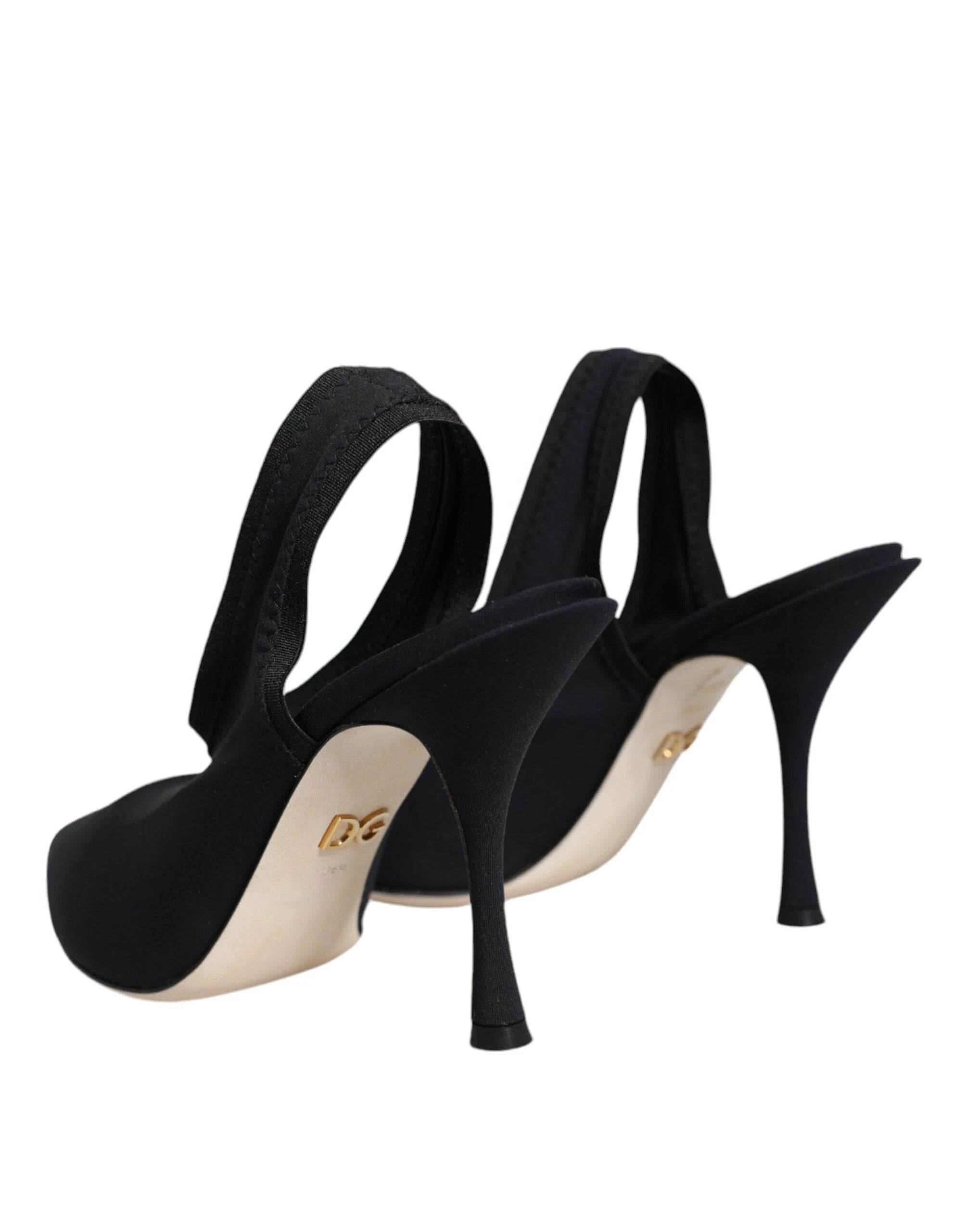 Dolce & Gabbana Black Jersey Stretch Heels Slingback Shoes by Dolce & Gabbana
