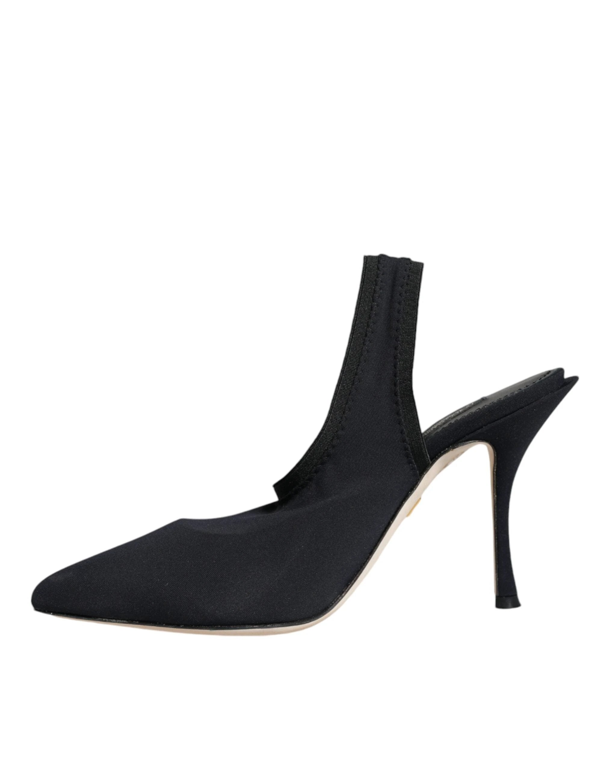 Dolce & Gabbana Black Jersey Stretch Heels Slingback Shoes by Dolce & Gabbana