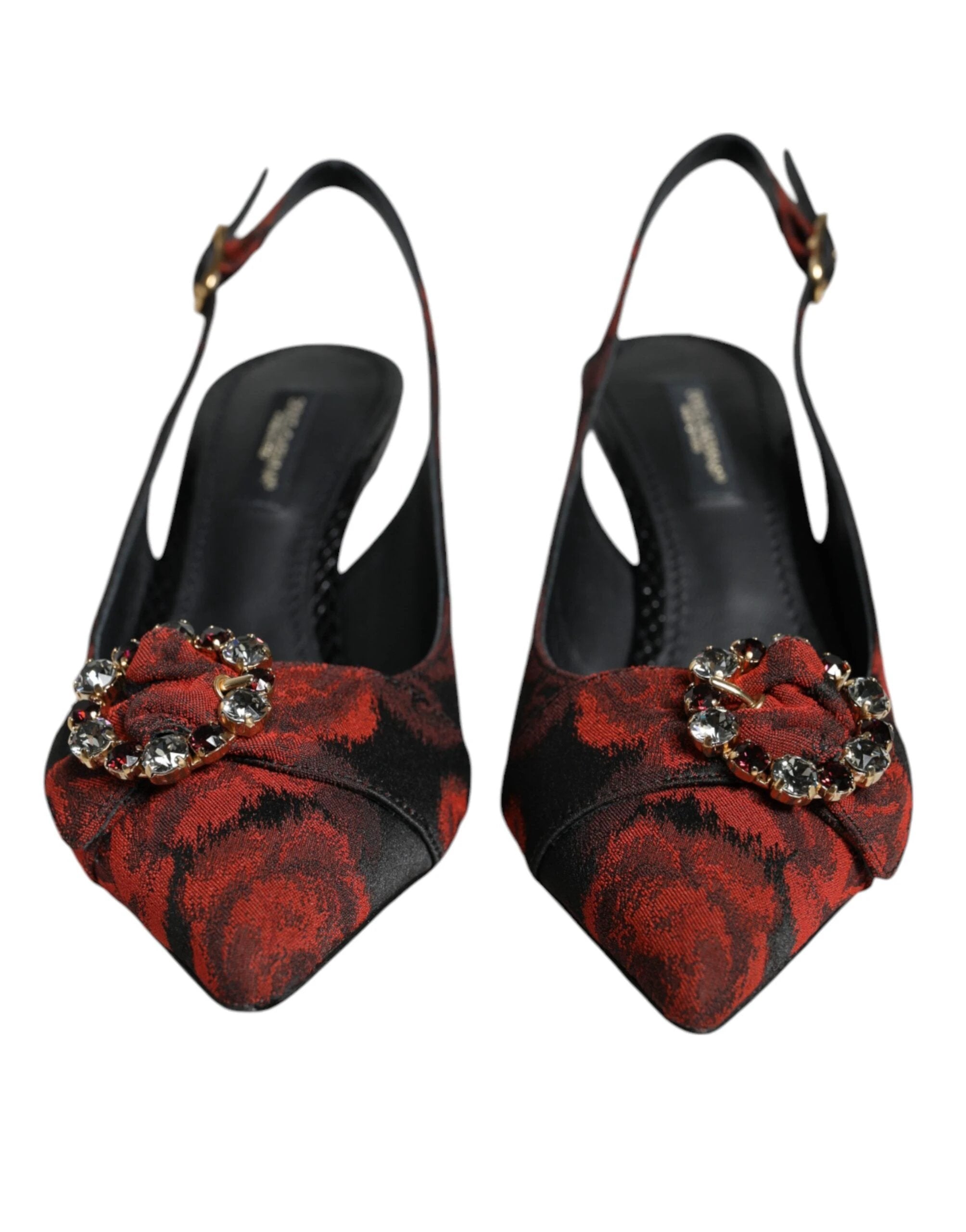 Dolce & Gabbana Black Red Floral Crystal Heel Slingback Shoes by Dolce & Gabbana