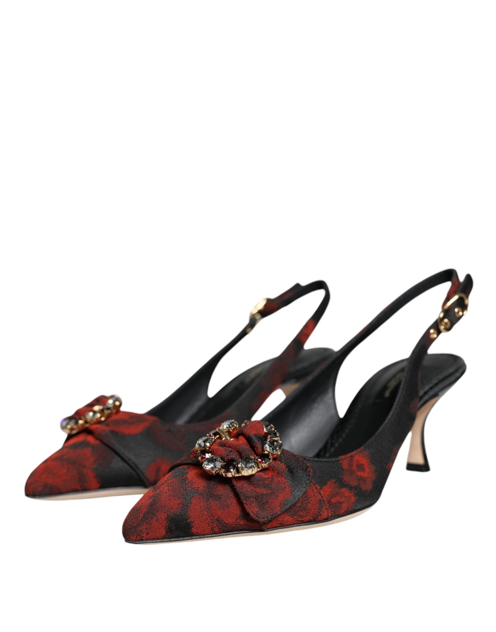 Dolce & Gabbana Black Red Floral Crystal Heel Slingback Shoes by Dolce & Gabbana