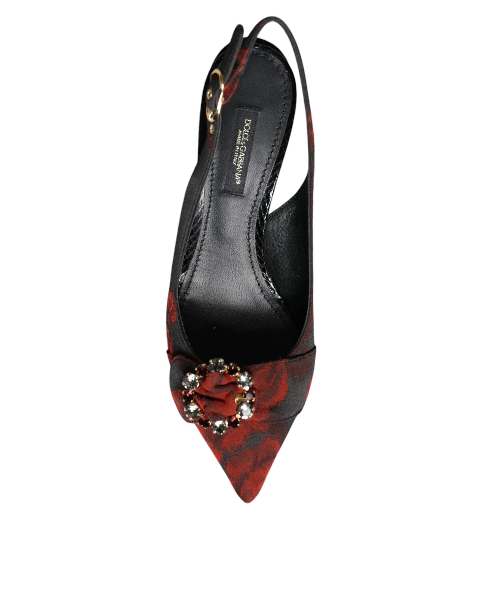 Dolce & Gabbana Black Red Floral Crystal Heel Slingback Shoes by Dolce & Gabbana