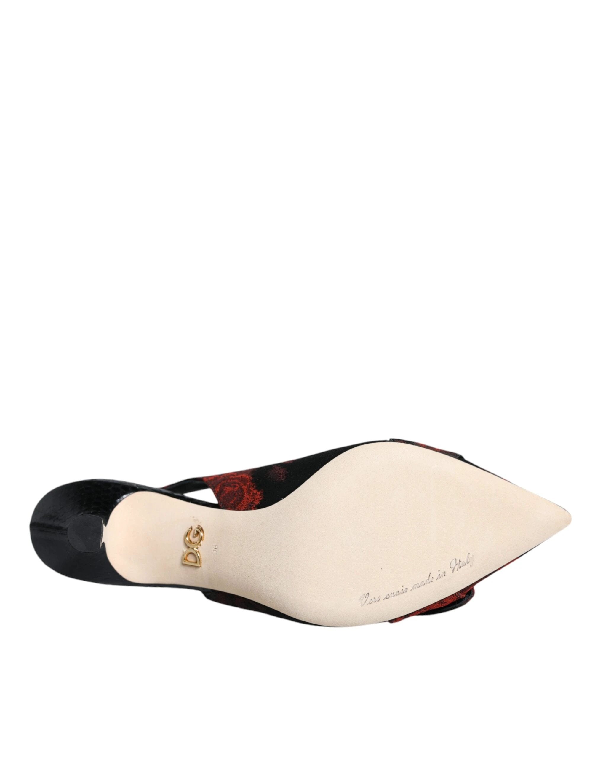 Dolce & Gabbana Black Red Floral Crystal Heel Slingback Shoes by Dolce & Gabbana