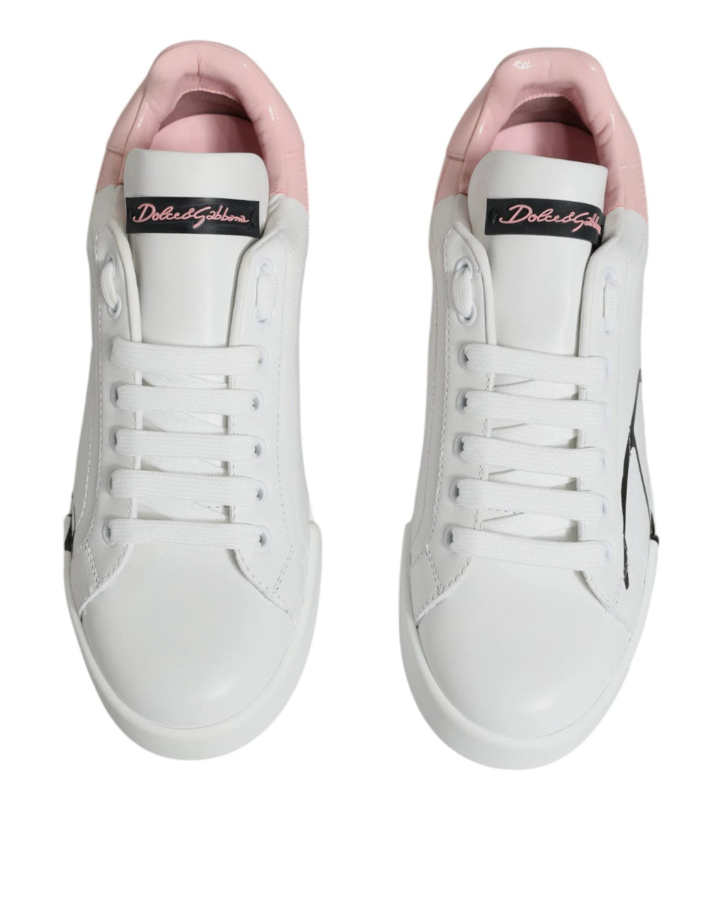 Dolce & Gabbana White Pink Portofino Low Top Sneakers Shoes by Dolce & Gabbana