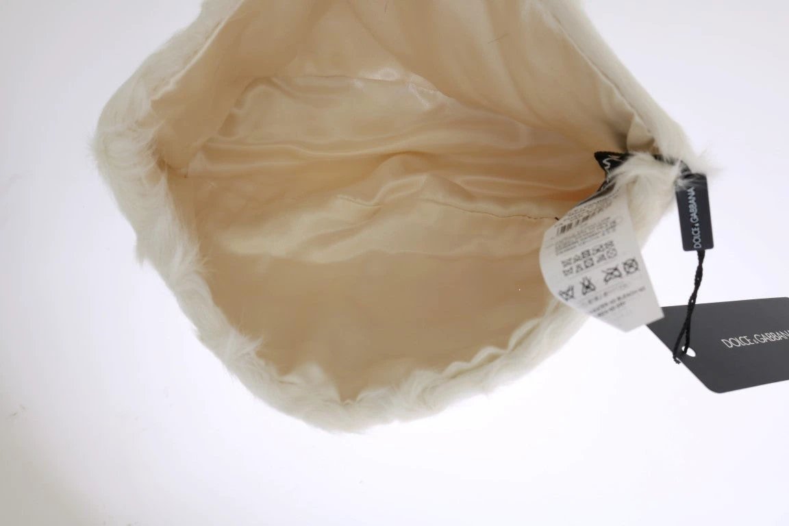 Dolce & Gabbana White Xiangao Lamb Fur Beanie by Dolce & Gabbana