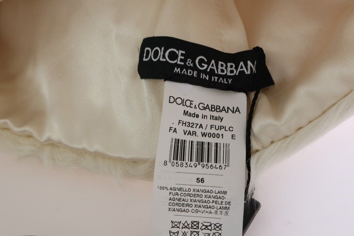 Dolce & Gabbana White Xiangao Lamb Fur Beanie by Dolce & Gabbana