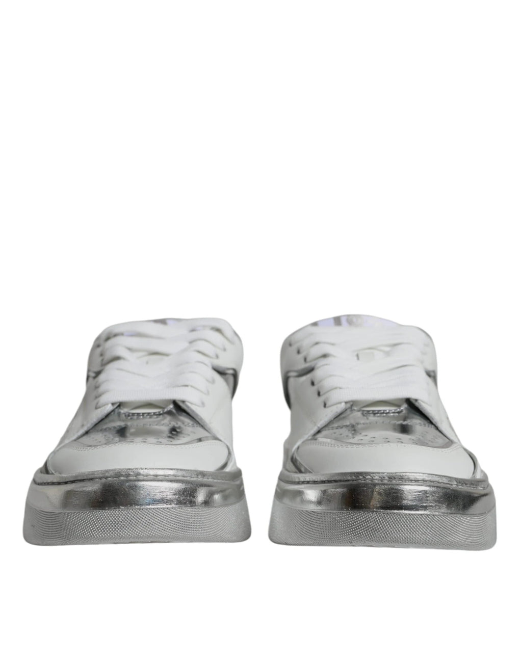 Dolce & Gabbana White Silver Leather Low Top Sneakers Shoes by Dolce & Gabbana