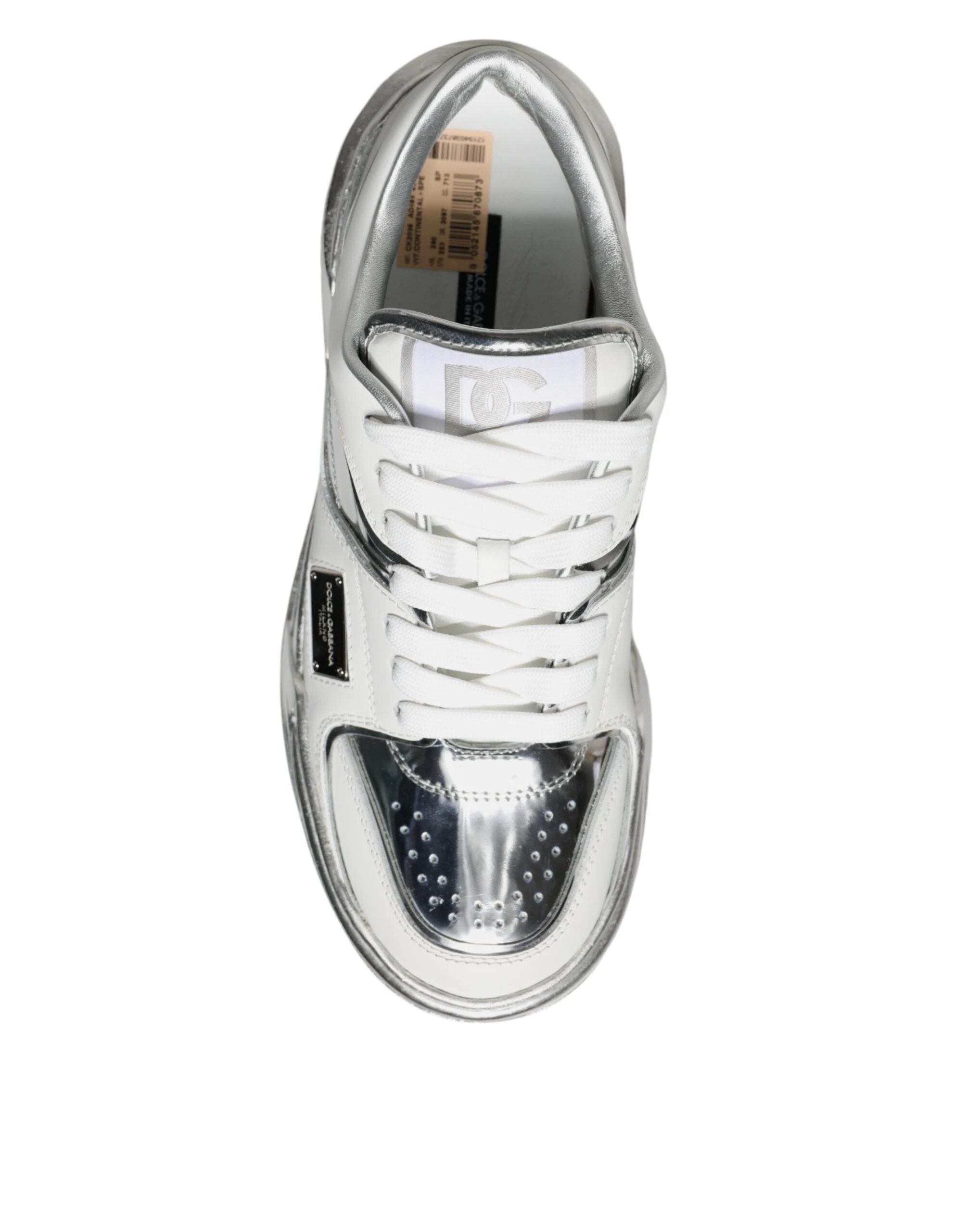 Dolce & Gabbana White Silver Leather Low Top Sneakers Shoes by Dolce & Gabbana