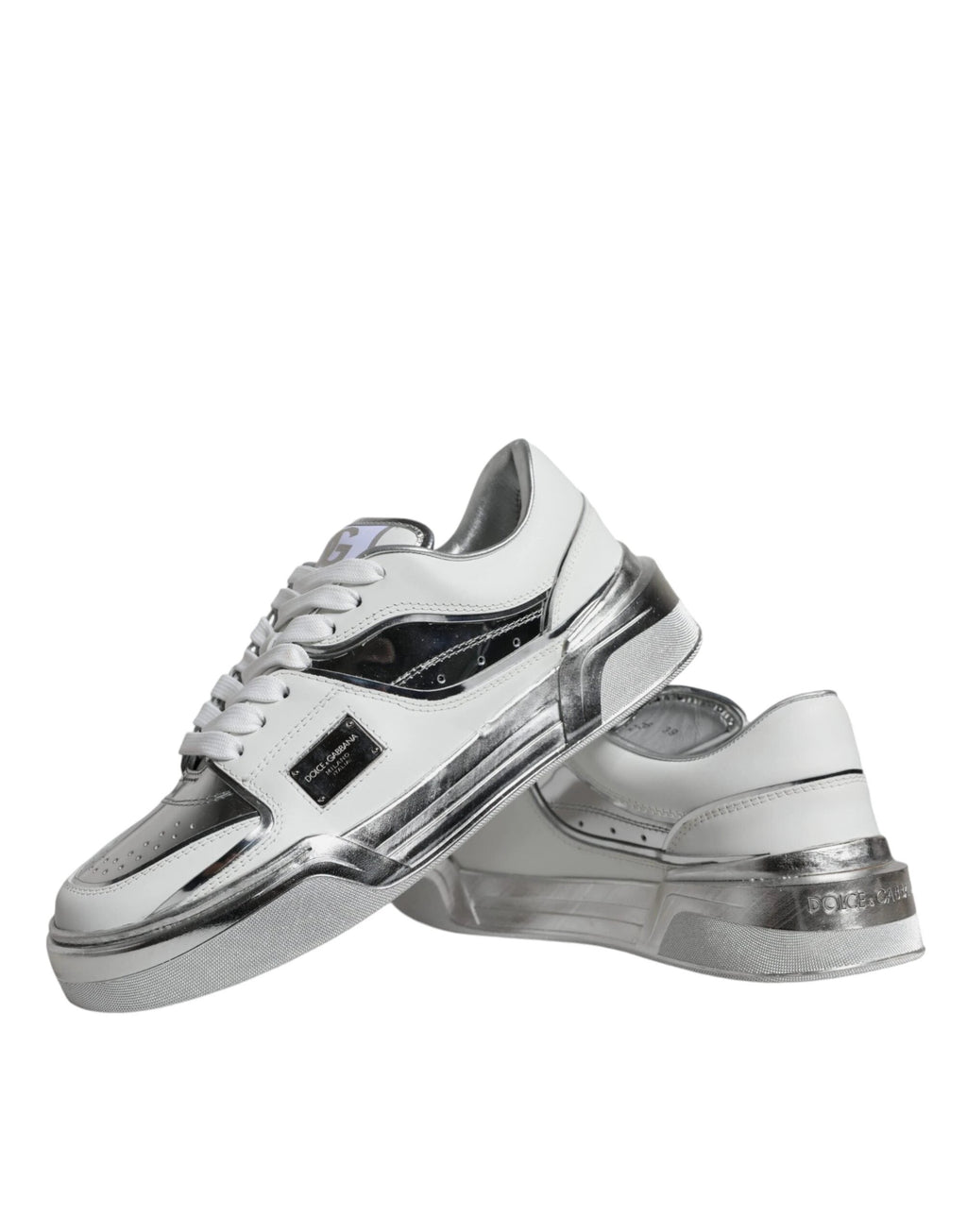 Dolce & Gabbana White Silver Leather Low Top Sneakers Shoes by Dolce & Gabbana