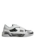 Dolce & Gabbana White Silver Leather Low Top Sneakers Shoes by Dolce & Gabbana