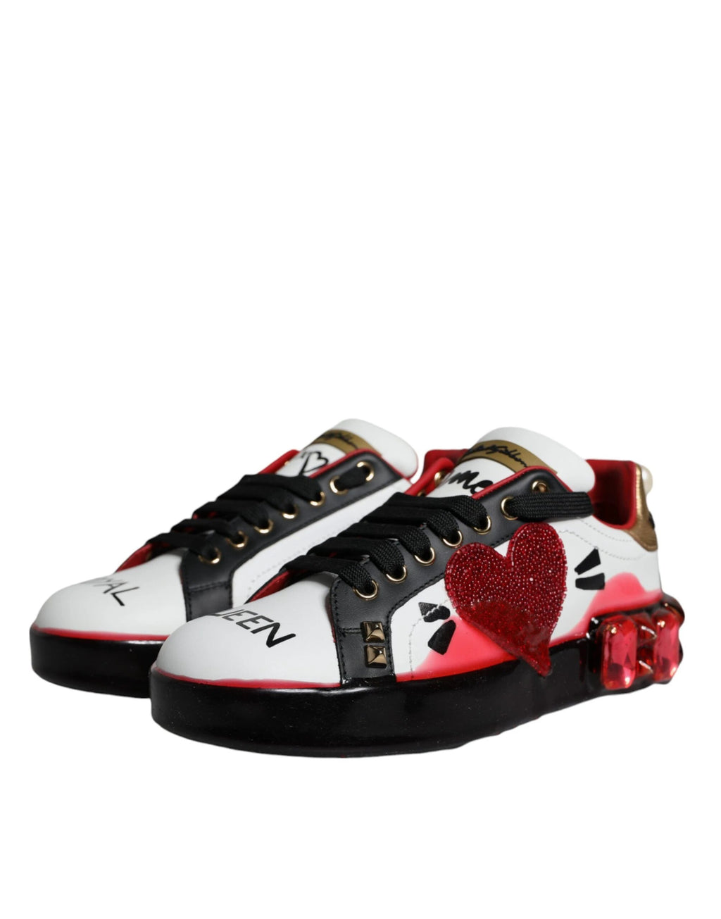 Dolce & Gabbana White Red Crystals Leather Portofino Sneakers Shoes by Dolce & Gabbana