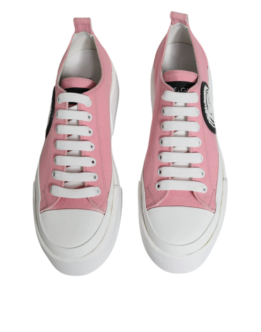 Dolce & Gabbana Pink White Canvas Logo Low Top Sneakers Shoes by Dolce & Gabbana