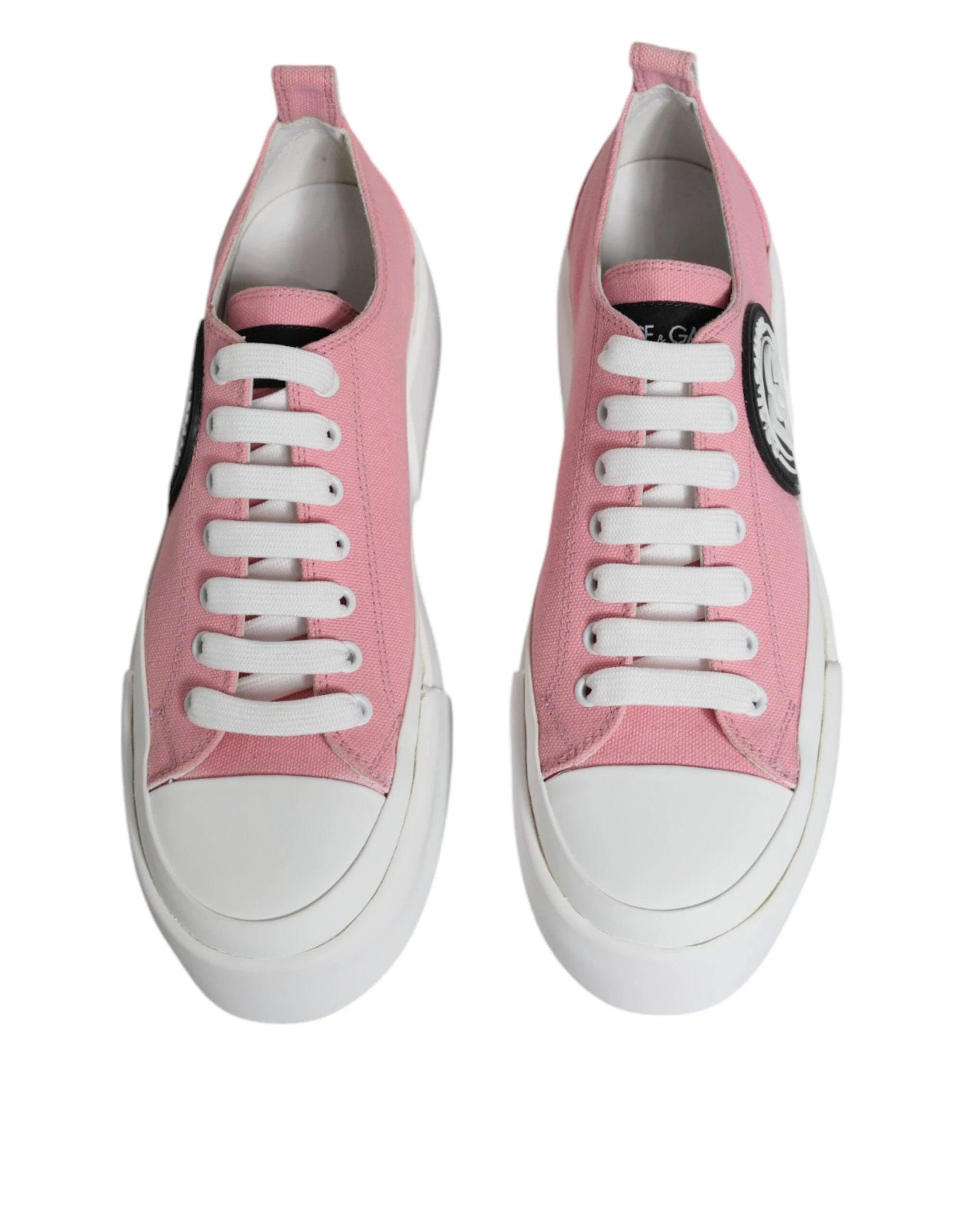 Dolce & Gabbana Pink White Canvas Logo Low Top Sneakers Shoes by Dolce & Gabbana