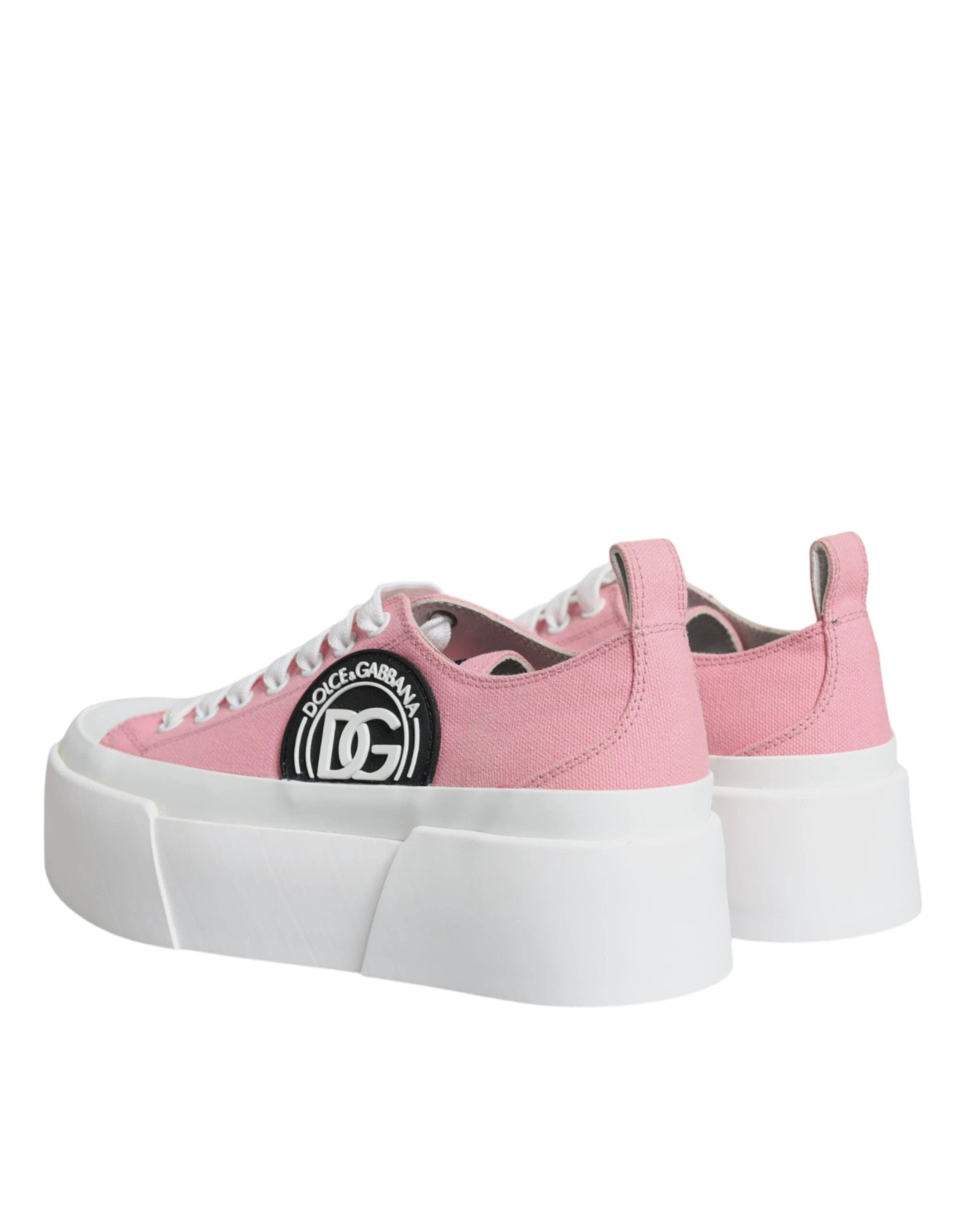 Dolce & Gabbana Pink White Canvas Logo Low Top Sneakers Shoes by Dolce & Gabbana