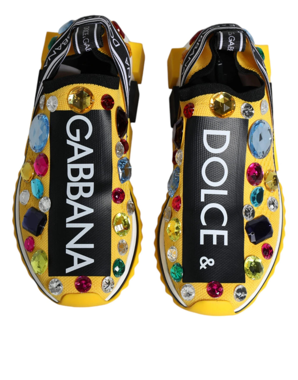 Dolce & Gabbana Yellow Sorrento Crystals Low Top Sneakers Shoes by Dolce & Gabbana